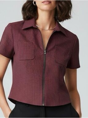 Anxiety Made in USA Gingham Zip-Front Cropped Top - Size Small